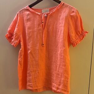 Cynthia Rowley 100% Linen Coral Orange Short Sleeve Blouse Small